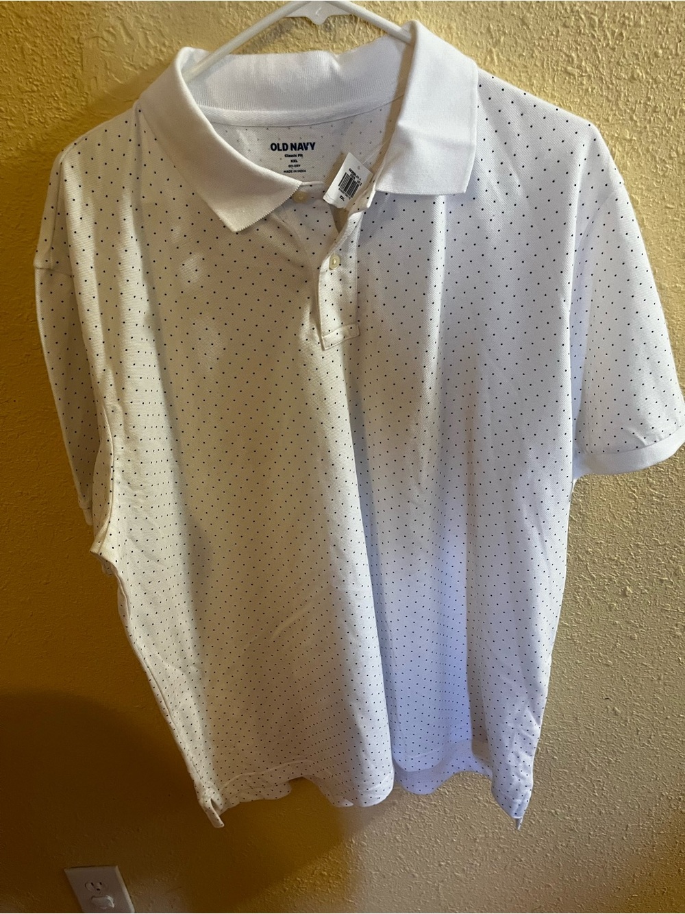 Old Navy Polo Shirt Mens xXL White Polka Dots Cotton Classic Fit Golf Tennis